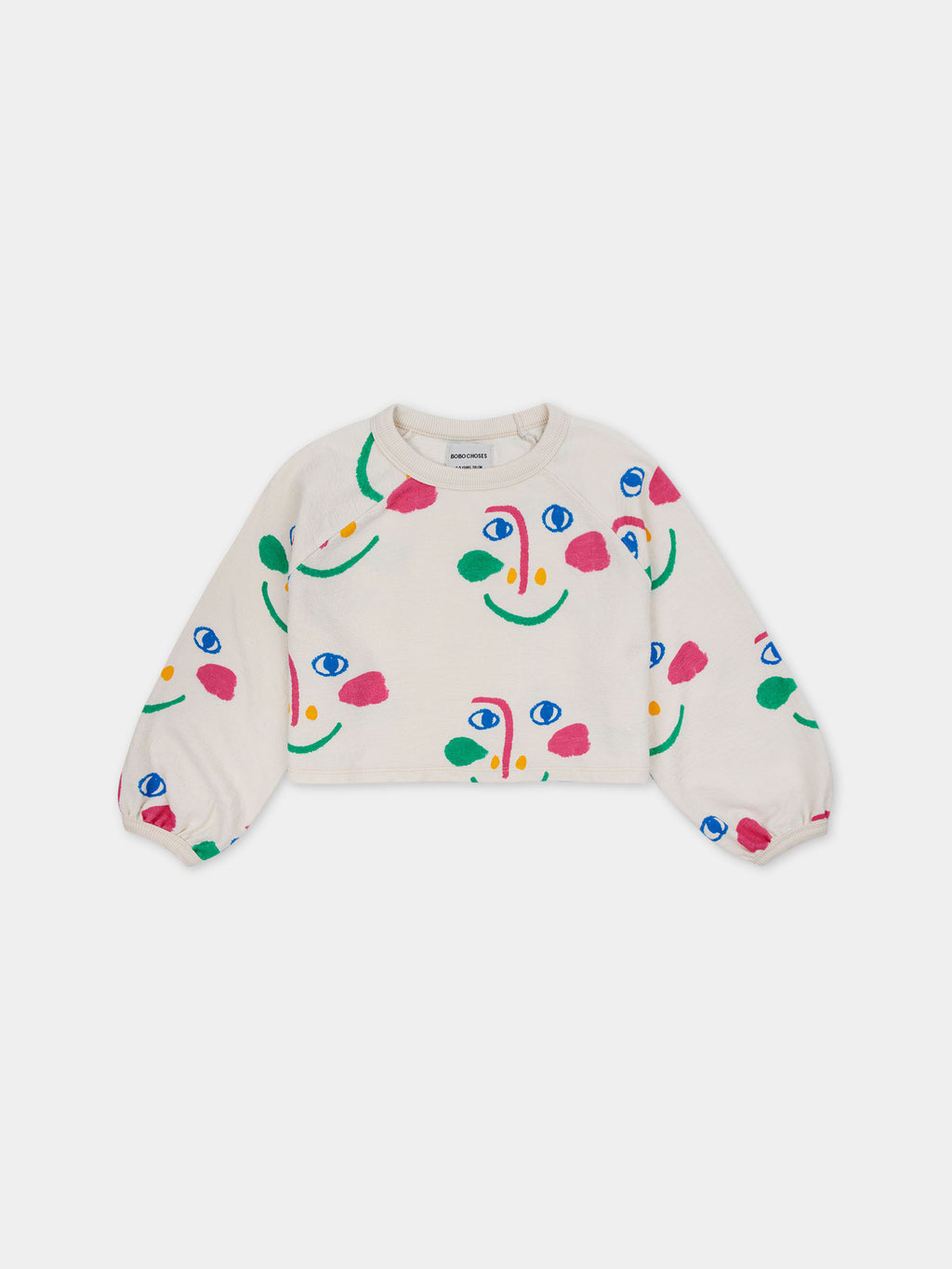 Felpa avorio per bambina con viso multicolor all-over